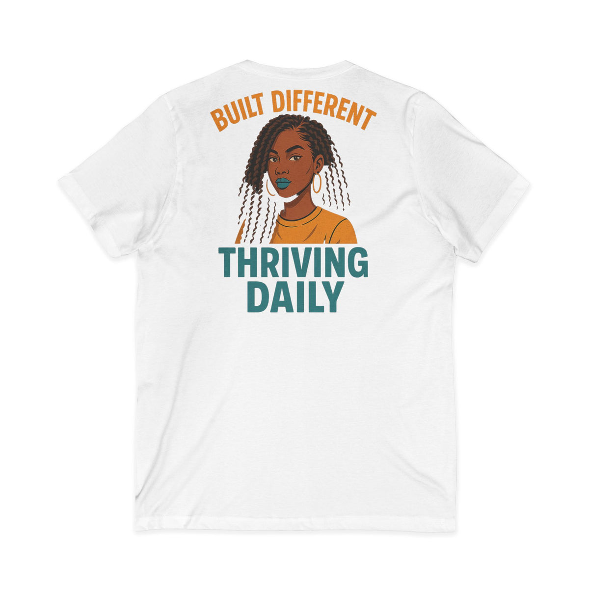 Built Different Thrive Daily Vneck Tee – Front & Back Print