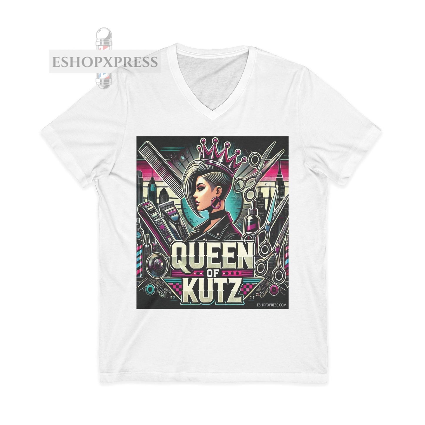 Queen of Kutz Women's Unisex Jersey Short Sleeve V-Neck Tee