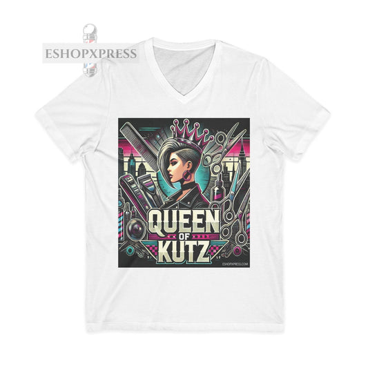 Queen of Kutz Women's Unisex Jersey Short Sleeve V-Neck Tee