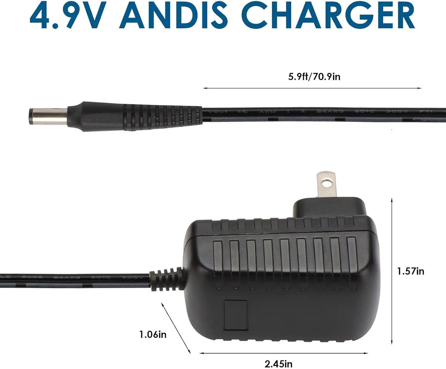 For Dc 4.9V Andis Charger Is Suitable for Use with the Andis 32400, 32475, 32490,32680 and 32690 Models of Slimline Pro Lithium-Ion T-Blade Trimmers.
