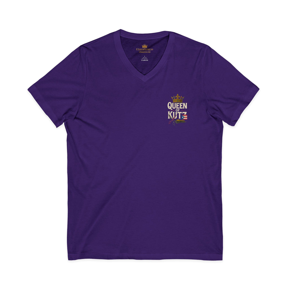 Queen of Kutz Puerto Rican Women's V-Neck Tee – Front & Back Print