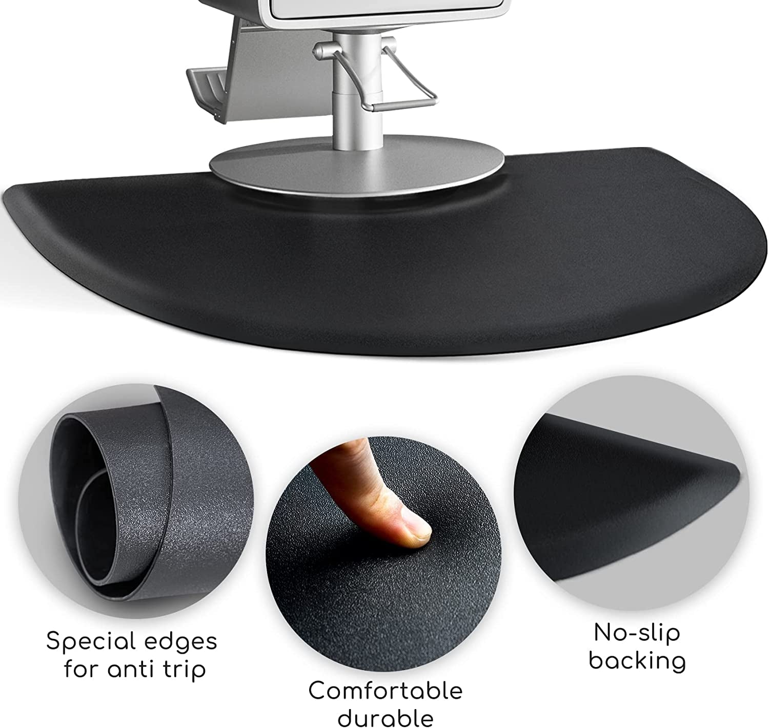 Salon Mat 3′X4′ Barber Shop Chair Mat Anti-Fatigue Salon Floor Mat - Black Semi Circle Salon Mats for Hair Stylist - 1/2" Thick Comfort Salon Standing Mat