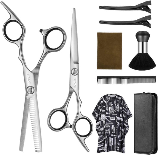 Hair Cutting Scissors Set 6.7 Inch, 9 Pcs Stainless Steel Hair Cutting Shears Hairdressing Scissors Professional Hair Shear Kit for Men Women Pet