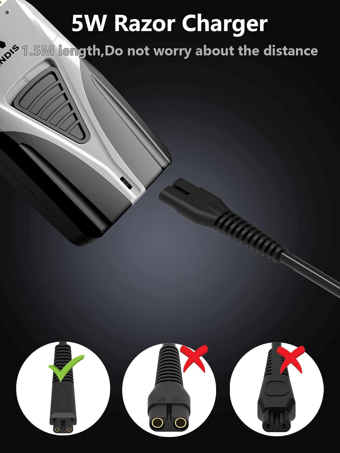 5V 1A Charger for Andis Shaver Andis Charger Power Cord Adapter Replacement for 17150 TS-1 17220 17195 Profoil 17190 17165 17170 17205 17220 Lithium Titanium plus TS-2 Replacement Pro Foil Shaver- 5Ft