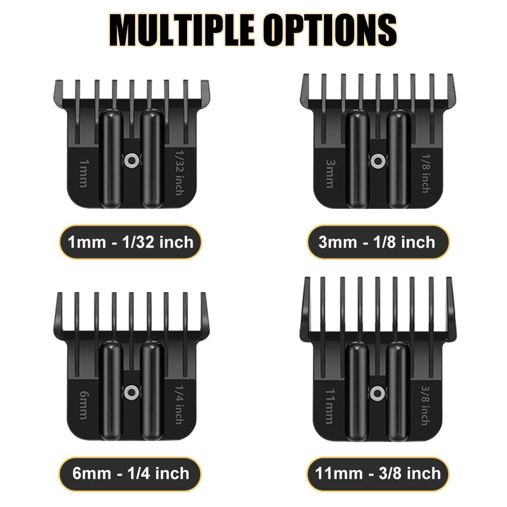Premium Trimmer Guards Compatible with Babylisspro FX787 & FX726 Trimmer, Black Coded Guards Guides with Adjustable Metal Spring Clip, from 1/32-3/8 Inch Snap on Attachment Combs Set, 4 Pack
