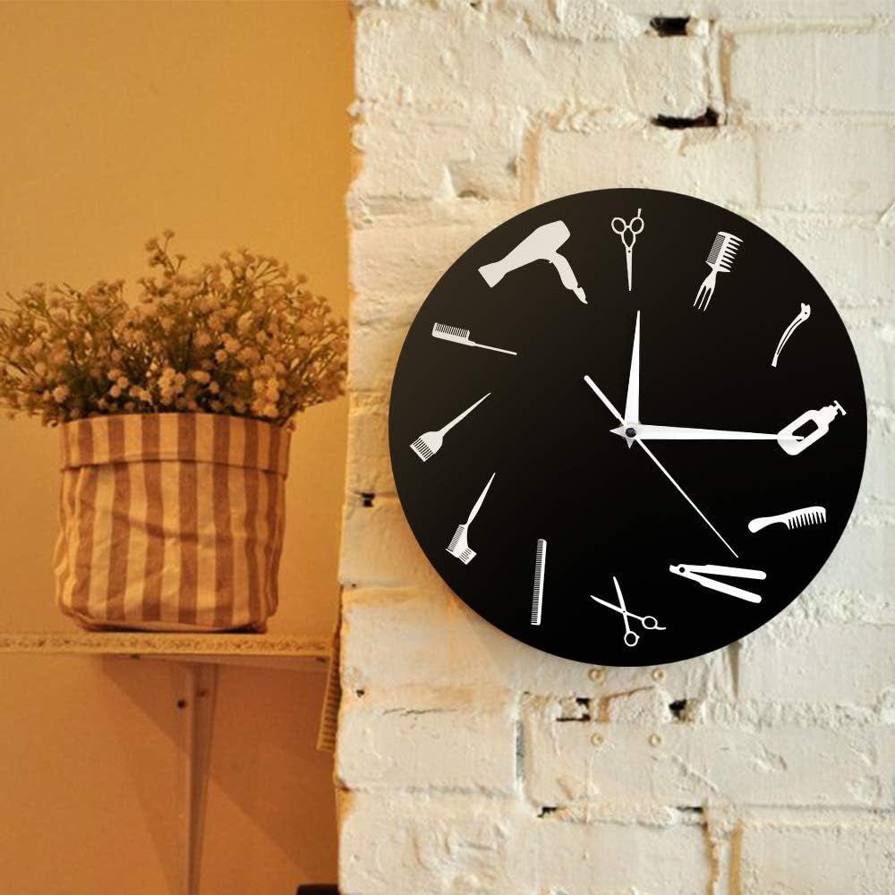 12 Inch Barbershop Clock Barber Equipment Tools Silent Wall Clock Battery Operated Quartz Modern Barber Shop Business Sign Acrylic Hanging Watch for Beauty Hair Salon Hairdresser Gift