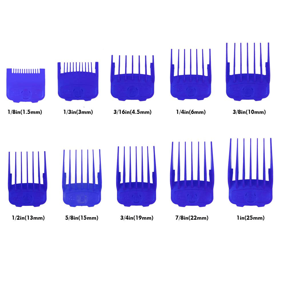Professional Hair Clipper Guards Guides Hair Cutting Guides #3170-400- 1/8” to 1 Fits for All Wahl Clippers (Blue Magnetic 10 Pcs)