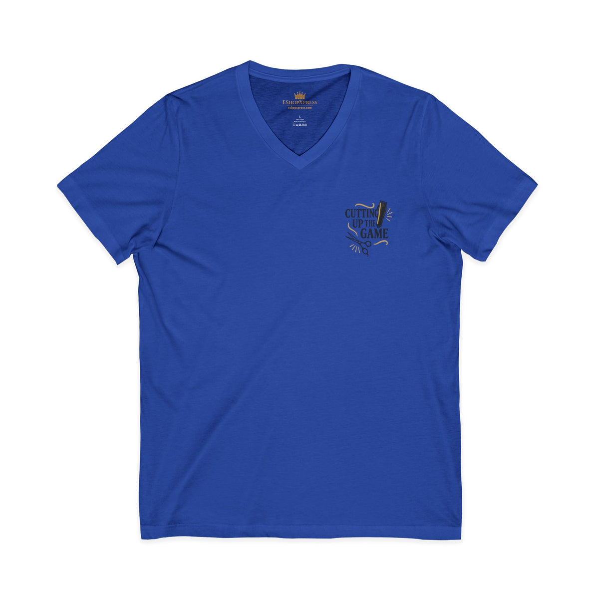 Cutting Up the Game – Front & Back Print | Queen of Kutz V-Neck Tee
