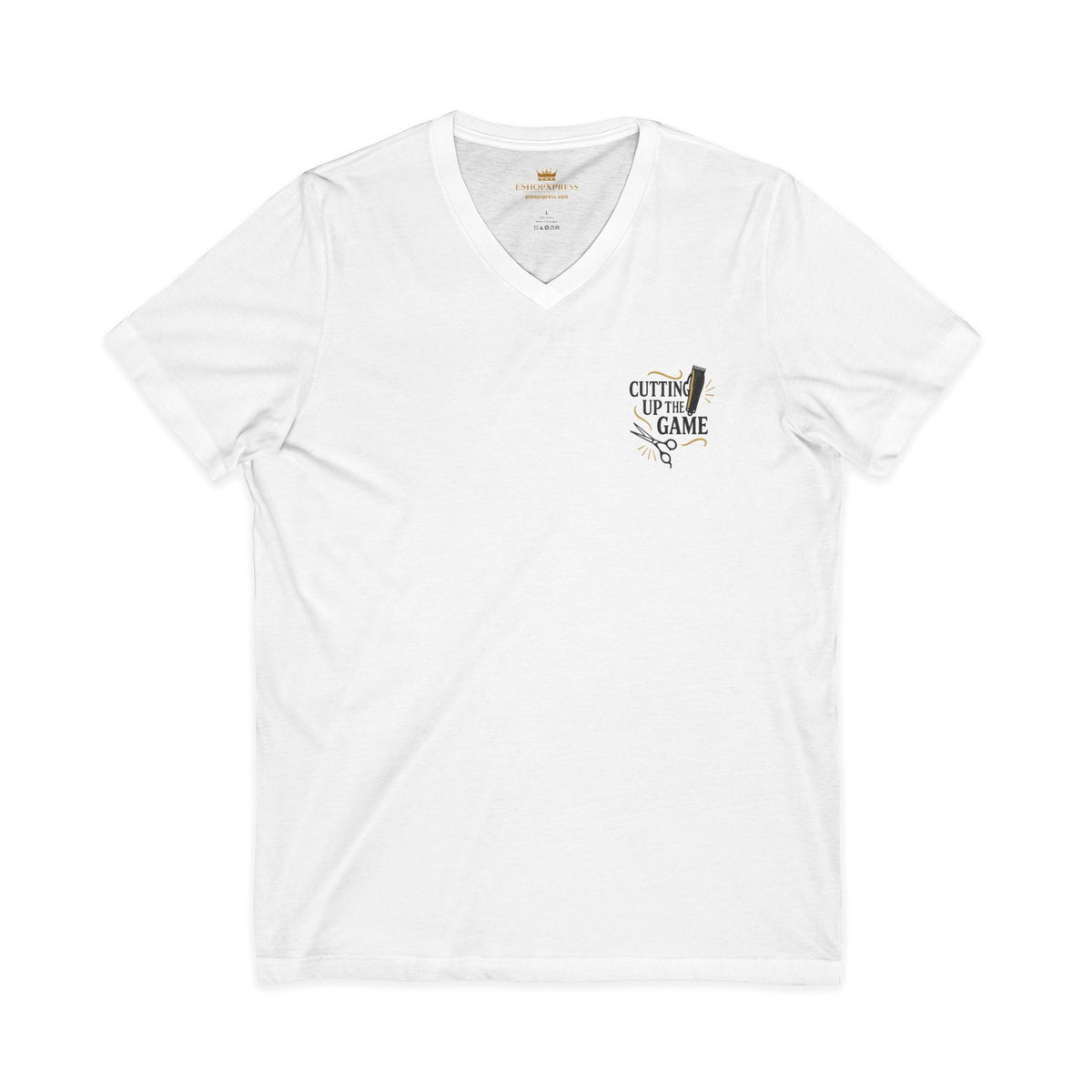 Cutting Up the Game – Front & Back Print | Queen of Kutz V-Neck Tee