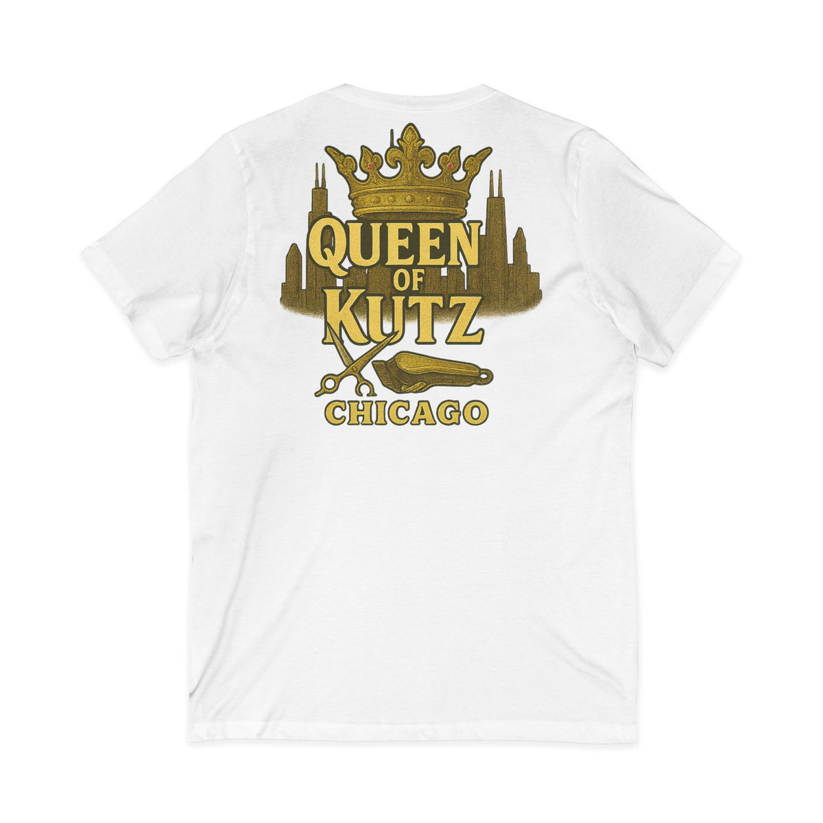 Queen of Kutz Chicago Women's V-Neck Tee – Front & Back Print