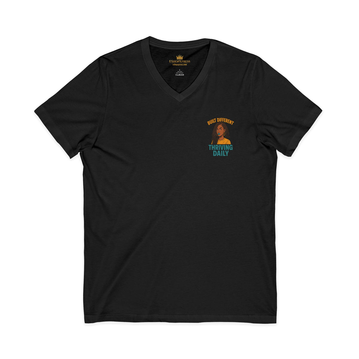 Built Different Thrive Daily Vneck Tee – Front & Back Print