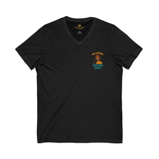Built Different Thrive Daily Vneck Tee – Front & Back Print