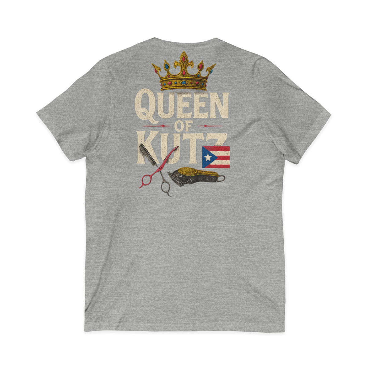 Queen of Kutz Puerto Rican Women's V-Neck Tee – Front & Back Print