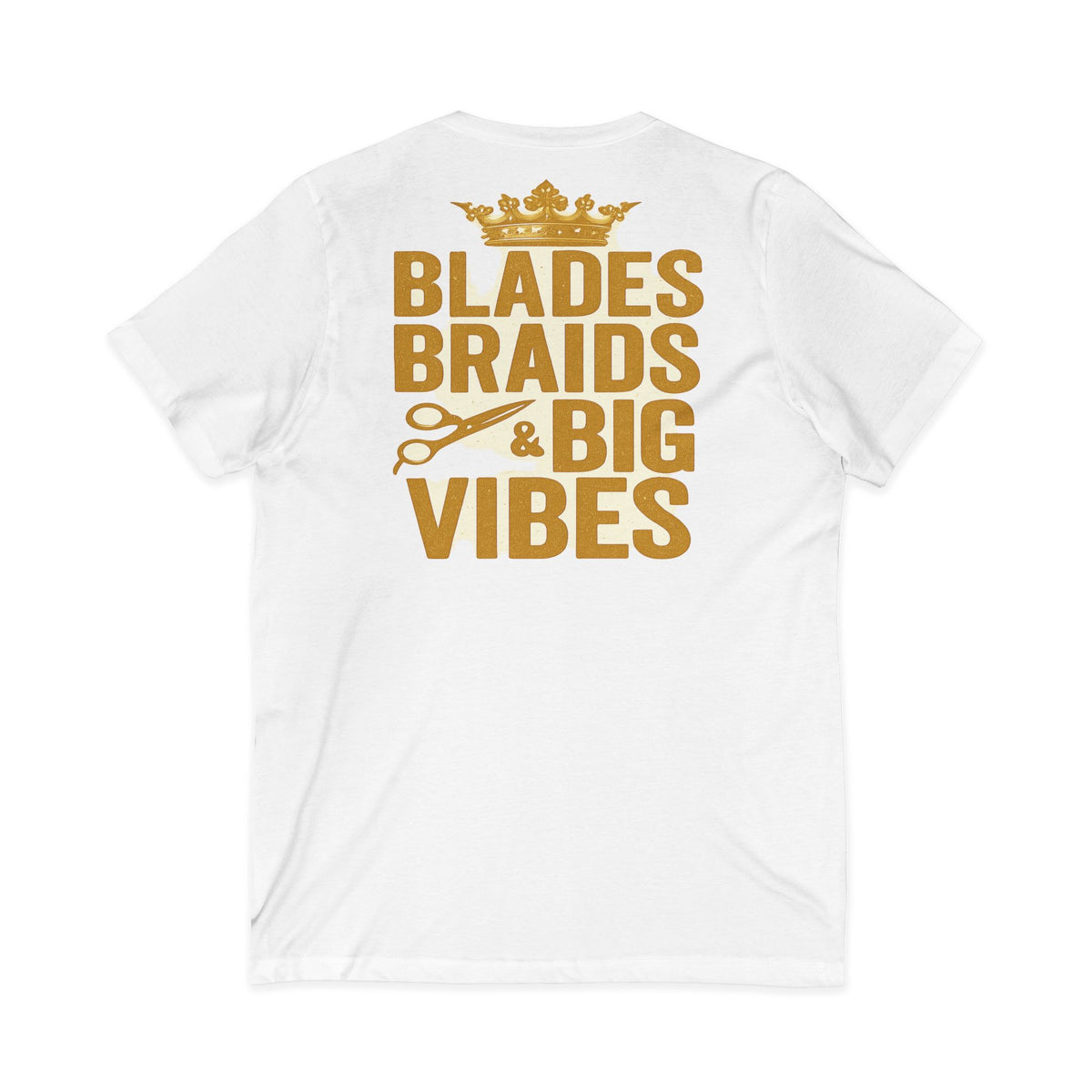 Blades, Braids, & Bold Vibes Women's V-Neck Tee – Front & Back Print
