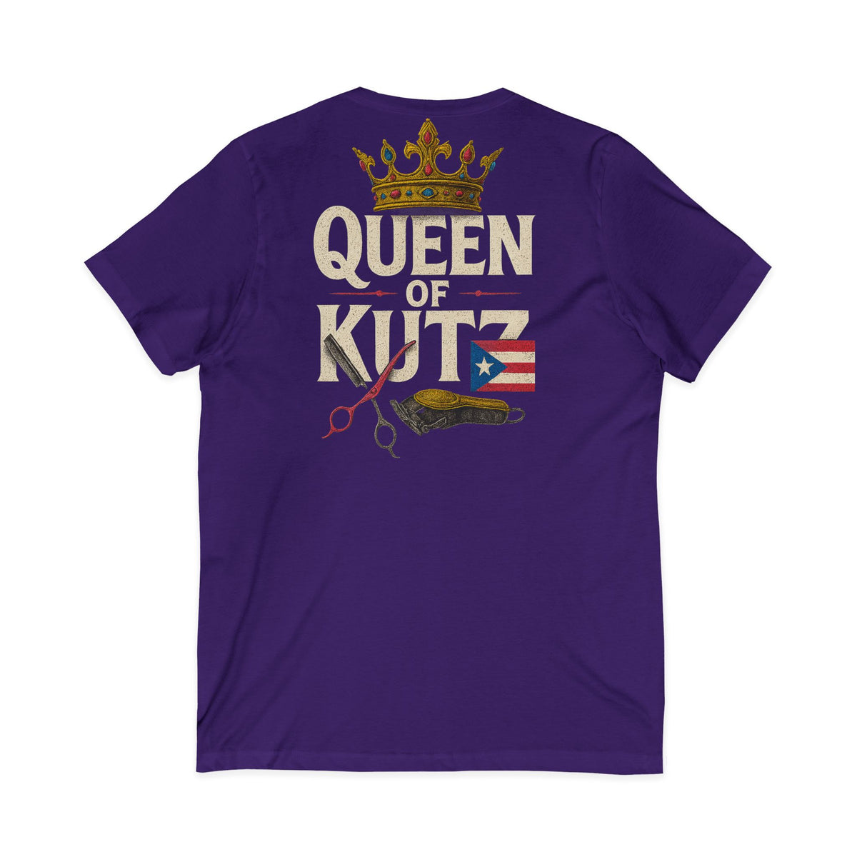 Queen of Kutz Puerto Rican Women's V-Neck Tee – Front & Back Print