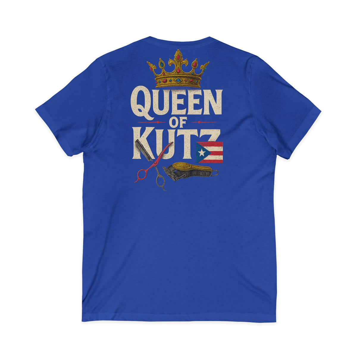 Queen of Kutz Puerto Rican Women's V-Neck Tee – Front & Back Print