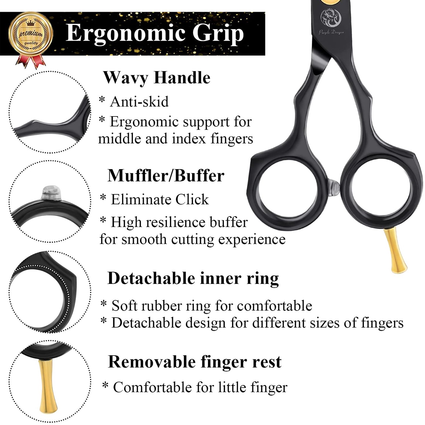 5.5 Inch Purple Hair Cutting Scissors Set with Razor, Leather Scissors Case, Barber Hair Cutting Shears Hair Thinning/Texturizing Shears for Professional Hairdresser or Home Use (Black)