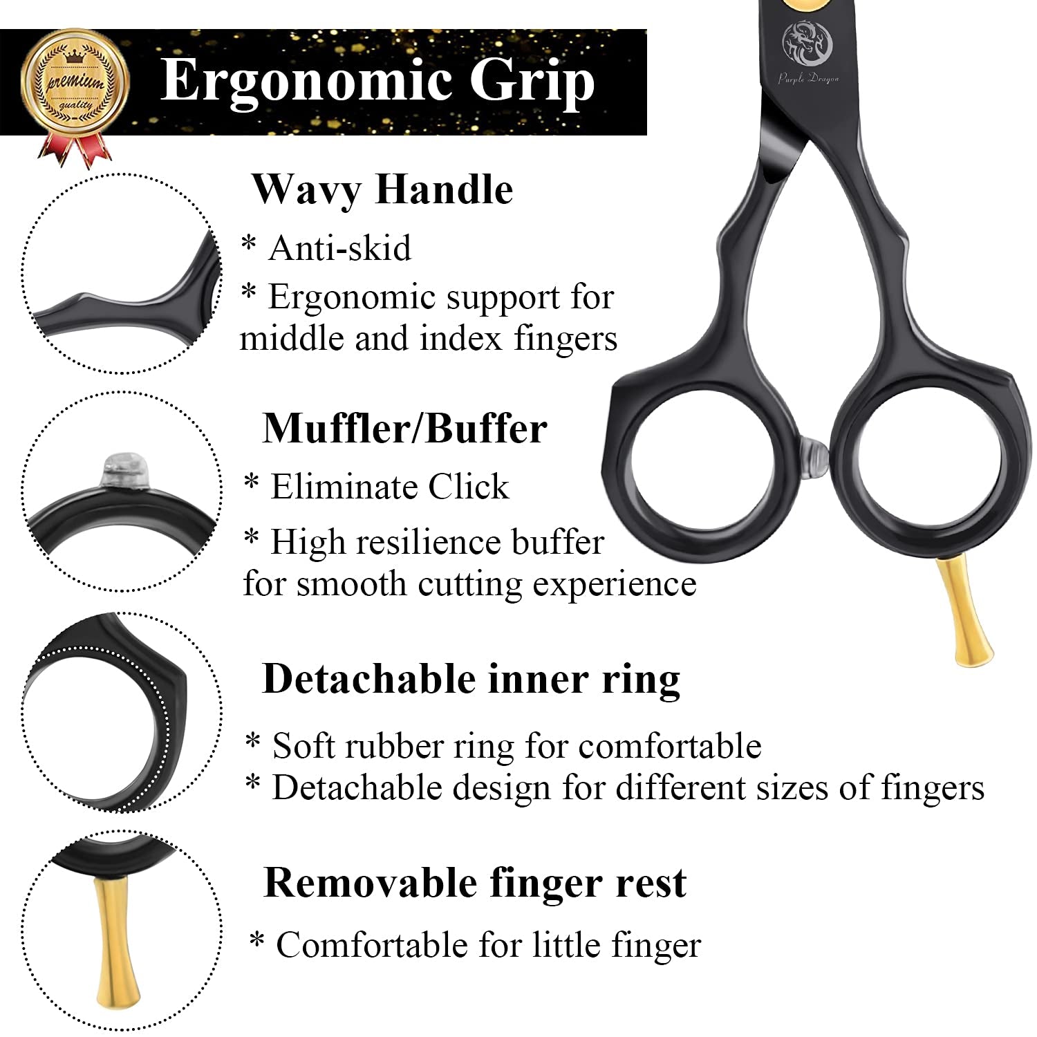 5.5 Inch Purple Hair Cutting Scissors Set with Razor, Leather Scissors Case, Barber Hair Cutting Shears Hair Thinning/Texturizing Shears for Professional Hairdresser or Home Use (Black)
