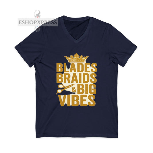 Blades, Braids, & Bold Vibes  Women's V-Neck Tee