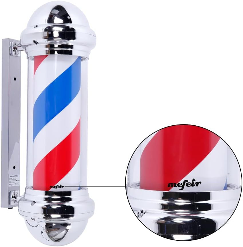 28'' LED Barber Pole Light Classic Style,Hair Salon Barber Shop Open Sign,Rotating Red White Blue LED Strips,Ip44 Waterproof save Energy