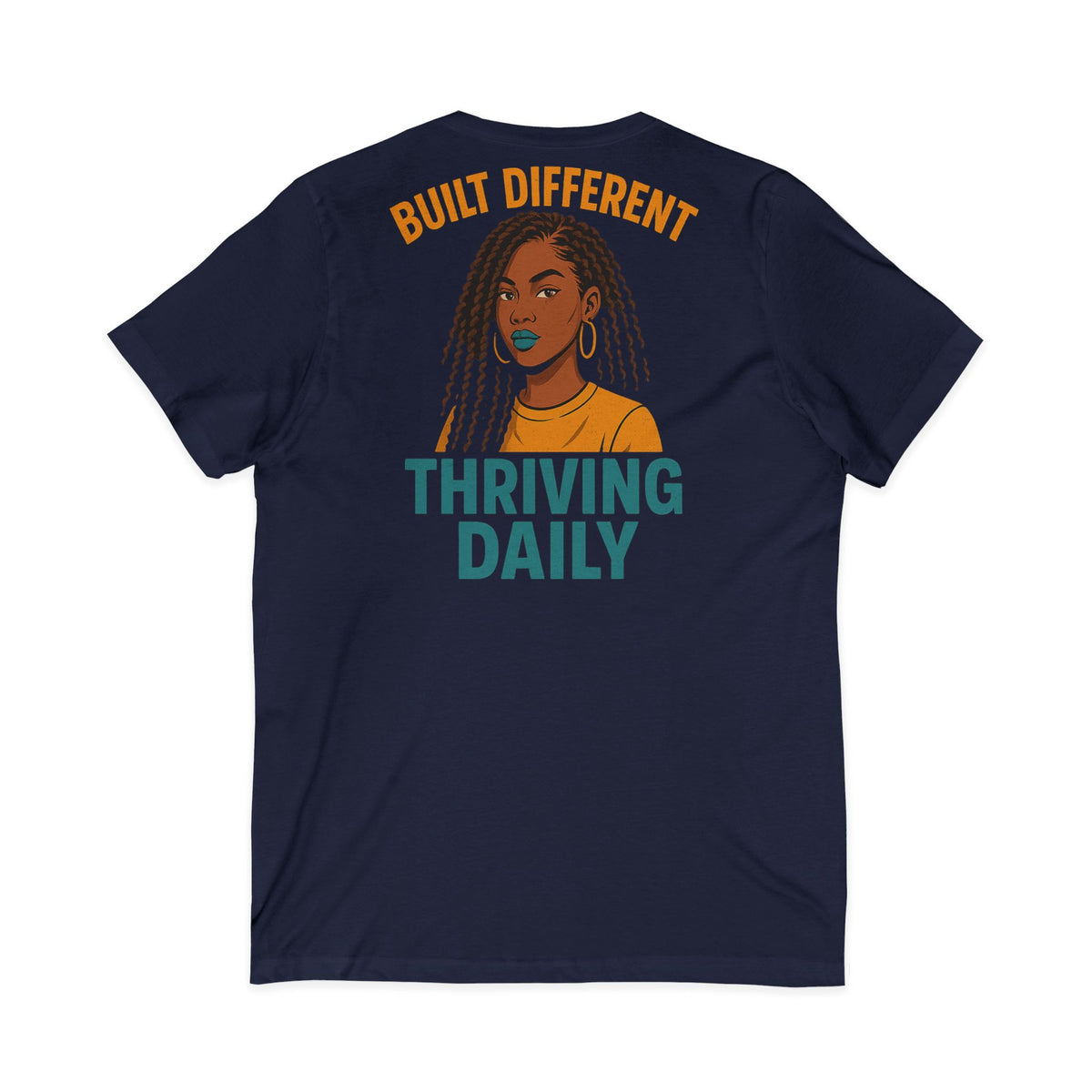 Built Different Thrive Daily Vneck Tee – Front & Back Print