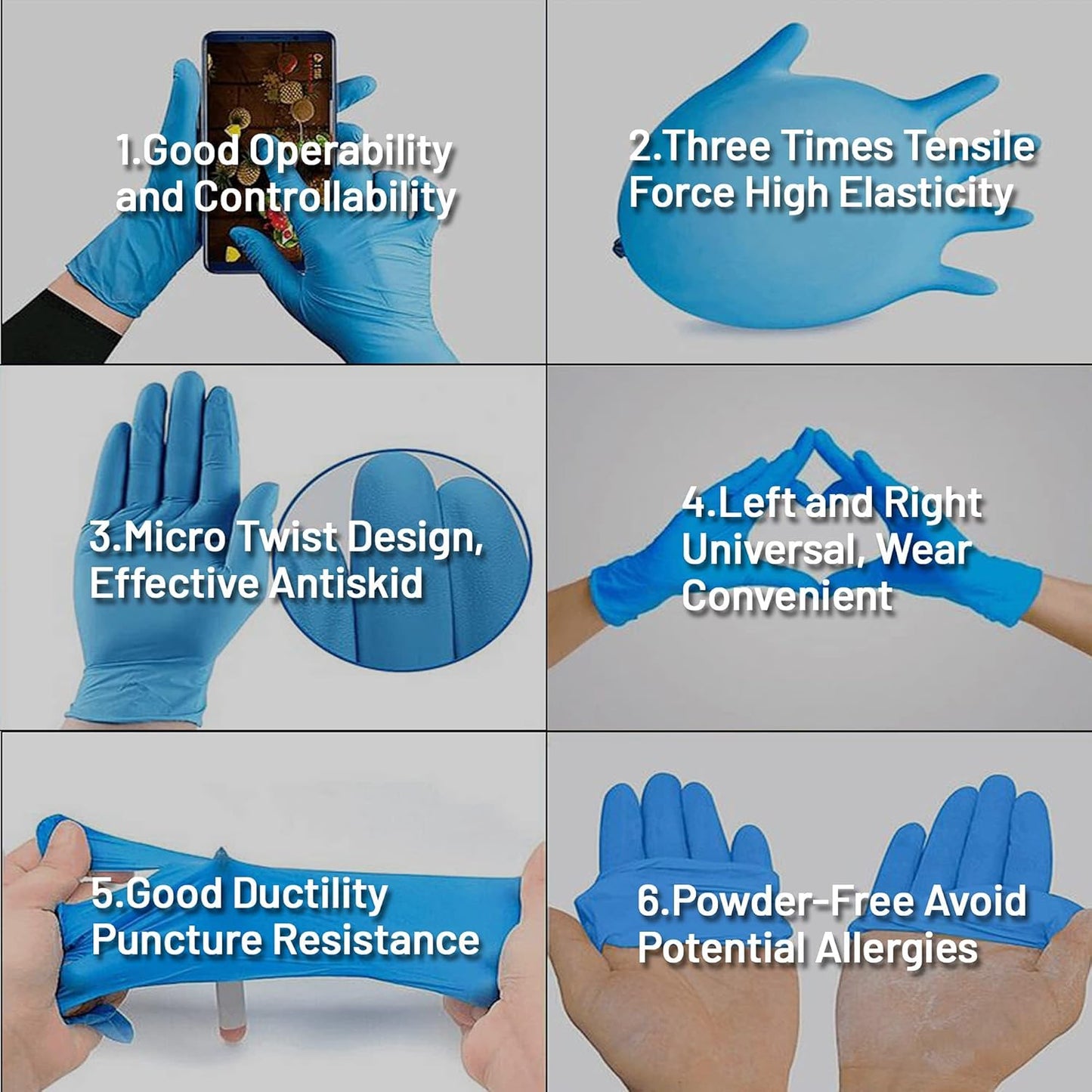 Powder-Free Nitrile Exam Gloves Blue - 3.5 Mil Latex Free, Non-Sterile Extra Thick Disposable Gloves