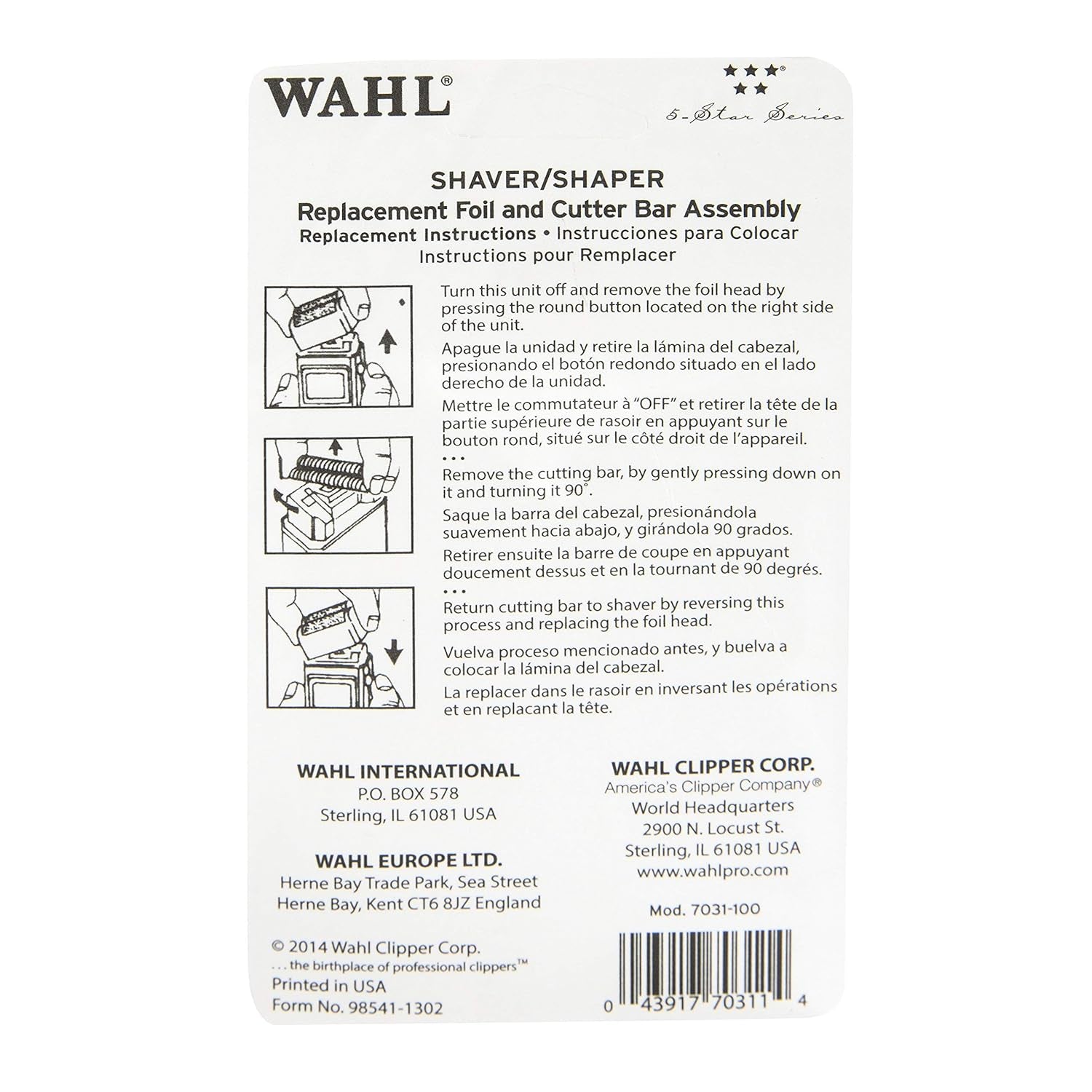 Wahl Professional 5 Star Shaver Replacement Foil Cutter Bar Assembly Gold Super Close Shaving