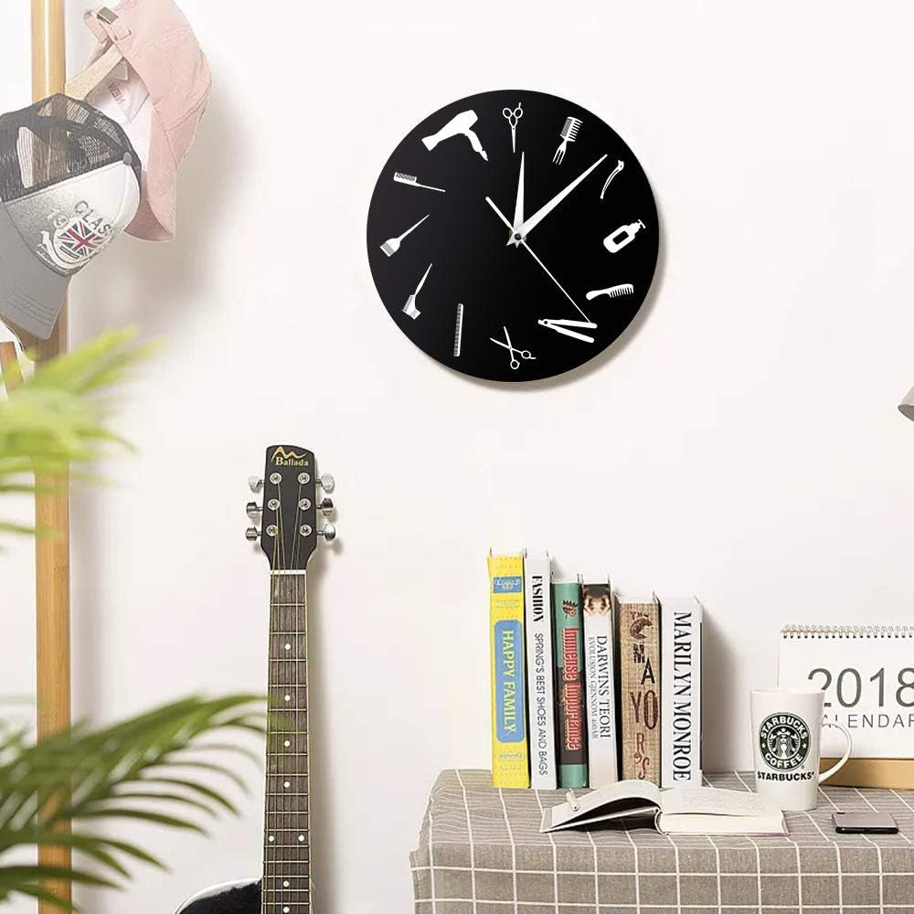 12 Inch Barbershop Clock Barber Equipment Tools Silent Wall Clock Battery Operated Quartz Modern Barber Shop Business Sign Acrylic Hanging Watch for Beauty Hair Salon Hairdresser Gift