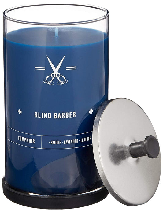 Tompkins Scented Candle - Long Lasting Soy Wax Man Candle in Barber Style Glass Jar with Notes of Leather, Smoke & Lavender - 100 Hour Burn Time (23.6Oz)