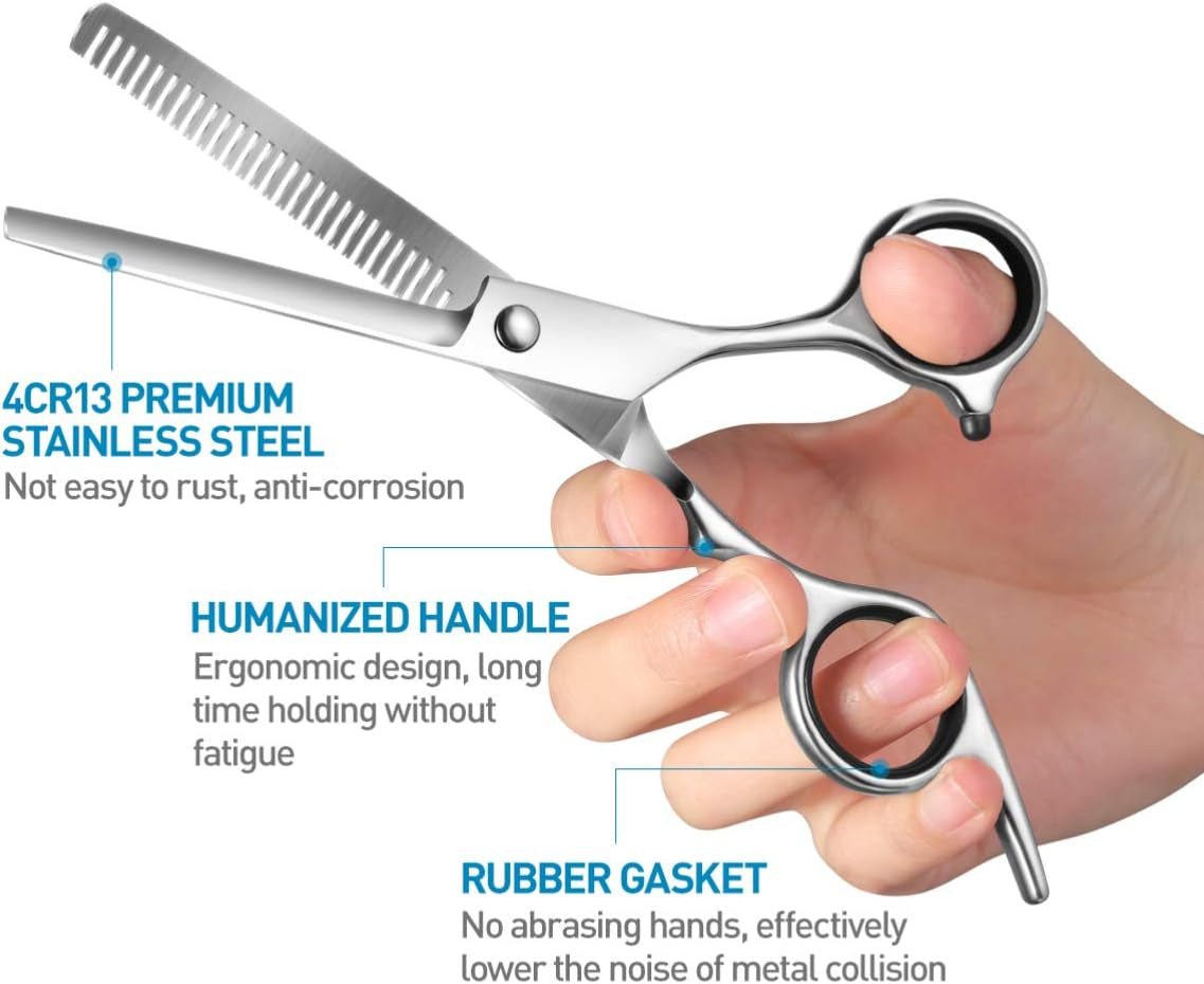 Hair Cutting Scissors Set 6.7 Inch, 9 Pcs Stainless Steel Hair Cutting Shears Hairdressing Scissors Professional Hair Shear Kit for Men Women Pet