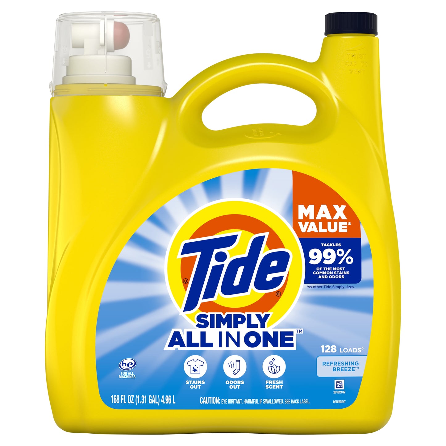 Simply Liquid Laundry Detergent, Refreshing Breeze, 168 Oz, 128 Loads