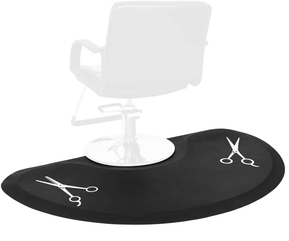 2PCS Thick Salon Chair Anti-Fatigue Floor Mat Barber Shop Semi Circle Chair Mat Beauty Salon Hair Styling Chair Mat with Scissors Pattern - 3′X5′X1/2"