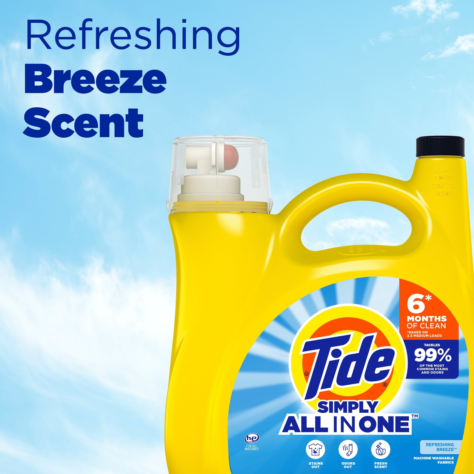 Simply Liquid Laundry Detergent, Refreshing Breeze, 168 Oz, 128 Loads