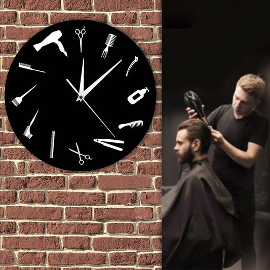12 Inch Barbershop Clock Barber Equipment Tools Silent Wall Clock Battery Operated Quartz Modern Barber Shop Business Sign Acrylic Hanging Watch for Beauty Hair Salon Hairdresser Gift