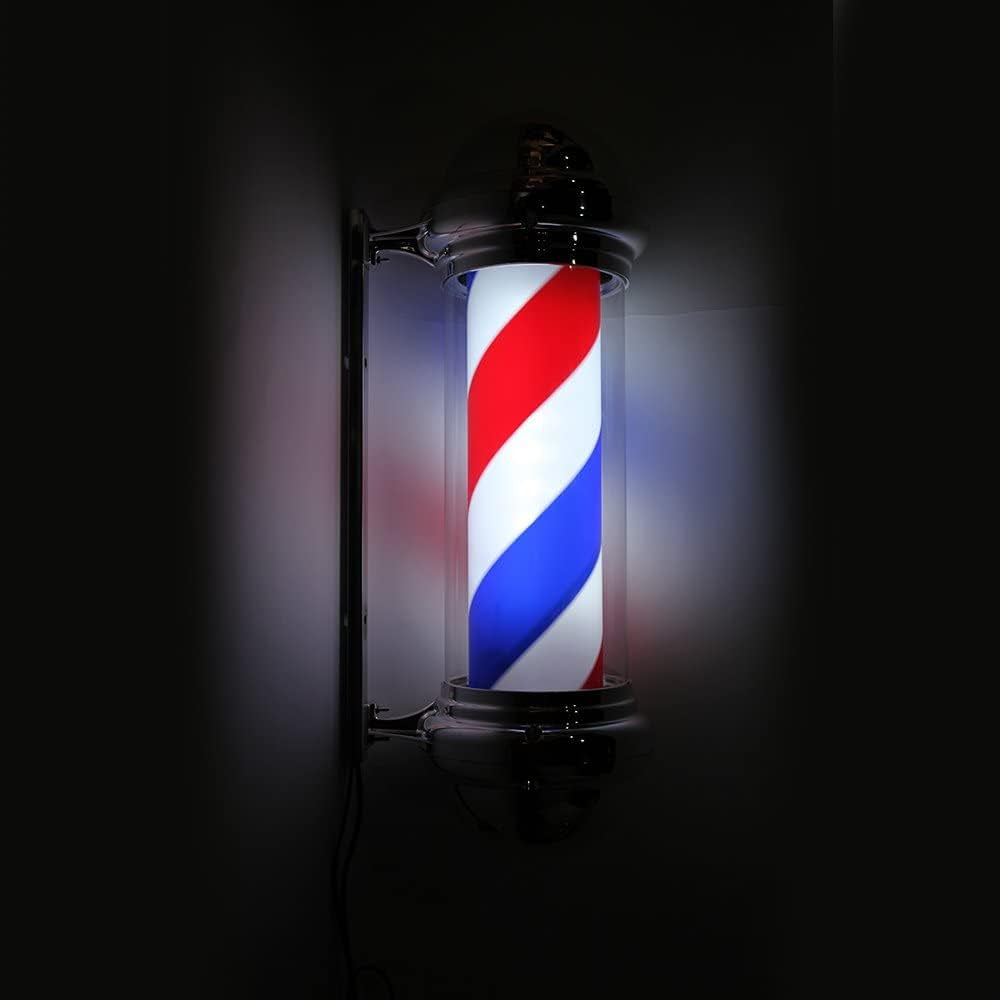 28'' LED Barber Pole Light Classic Style,Hair Salon Barber Shop Open Sign,Rotating Red White Blue LED Strips,Ip44 Waterproof save Energy