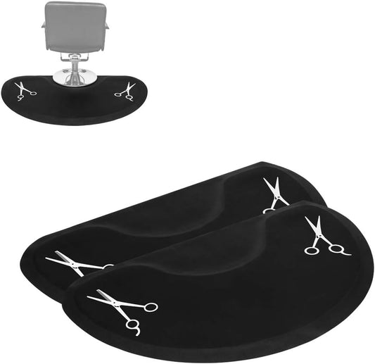 2PCS Thick Salon Chair Anti-Fatigue Floor Mat Barber Shop Semi Circle Chair Mat Beauty Salon Hair Styling Chair Mat with Scissors Pattern - 3′X5′X1/2"