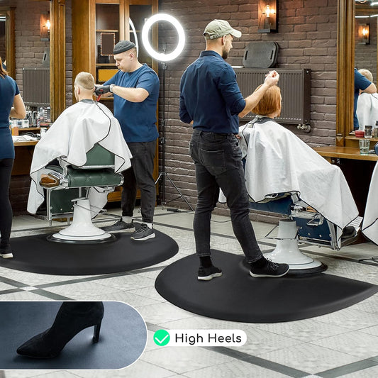 Salon Mat 3′X4′ Barber Shop Chair Mat Anti-Fatigue Salon Floor Mat - Black Semi Circle Salon Mats for Hair Stylist - 1/2" Thick Comfort Salon Standing Mat