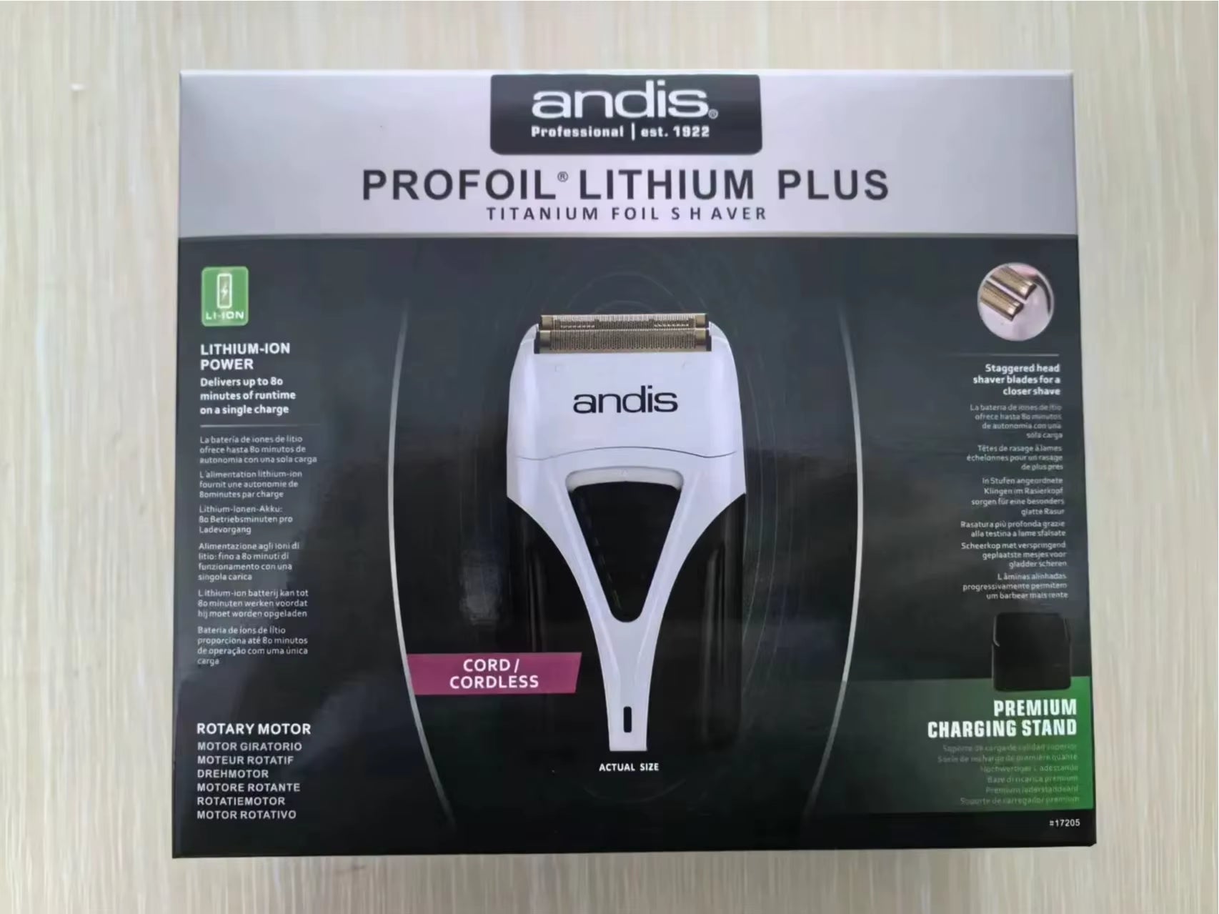 Original Andis Profoil Lithium plus 17200 Barber Hair Cleaning Electric Shaver for Men Beard Stubble Razor Bald Shaving Machine